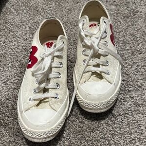 Comme des Garcons PLAY Cream and Red Sneakers